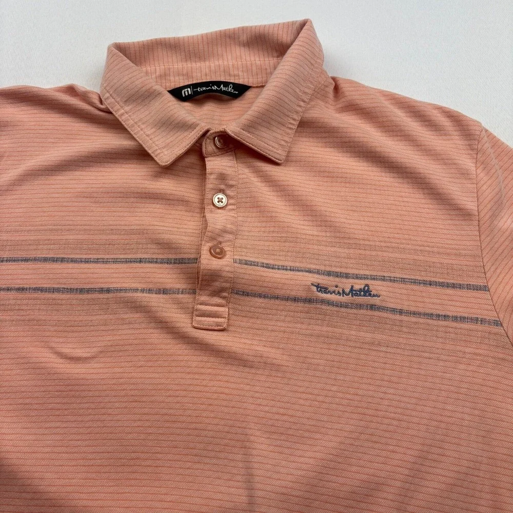 Travis Mathew Polo Shirt Mens Lg. Peach Pink Pima Cotton Performance Golf Luxury